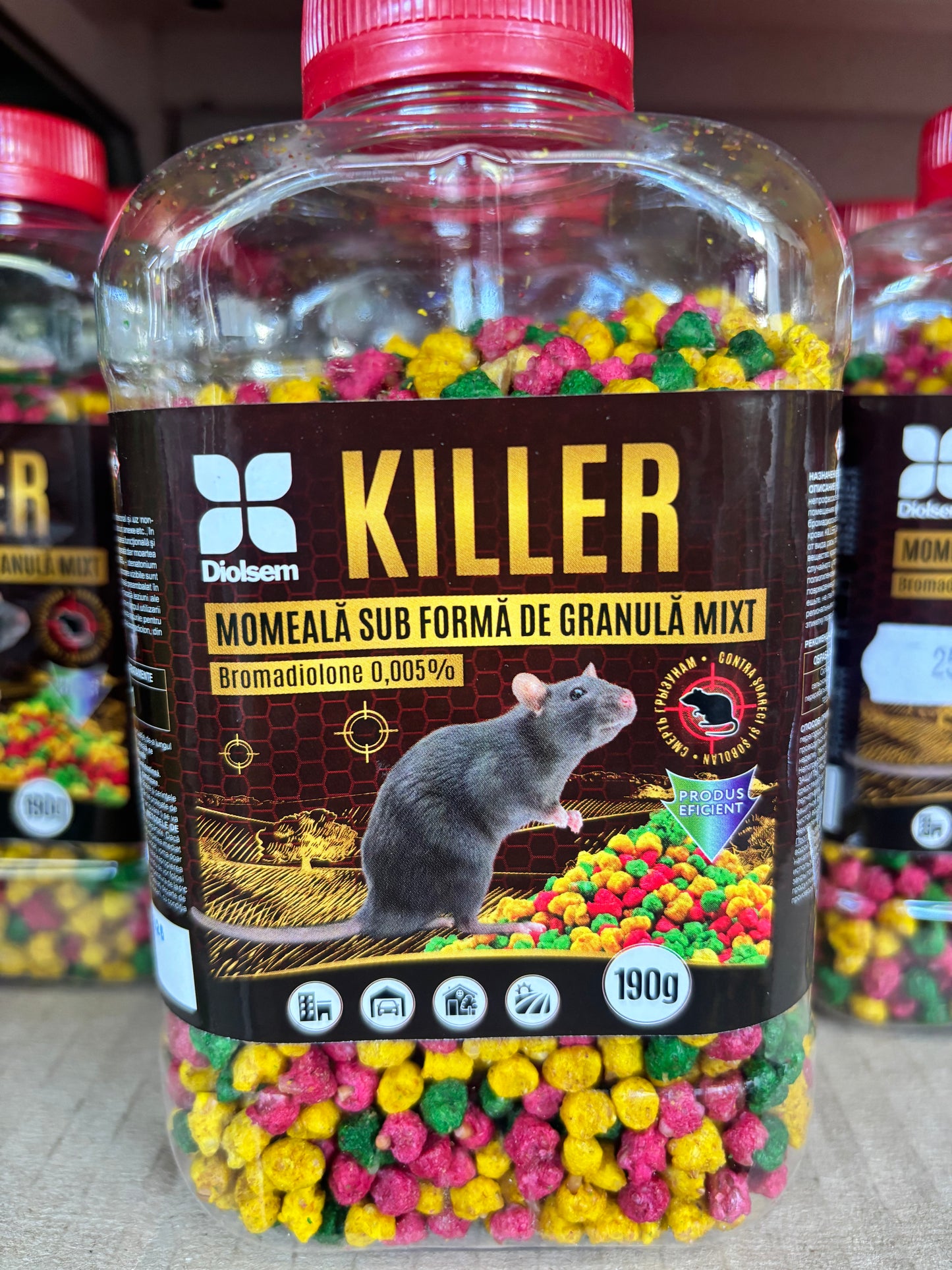 Momeală rodenticidă KILLER, granule mixte, 190g – Elimină șoarecii și șobolanii